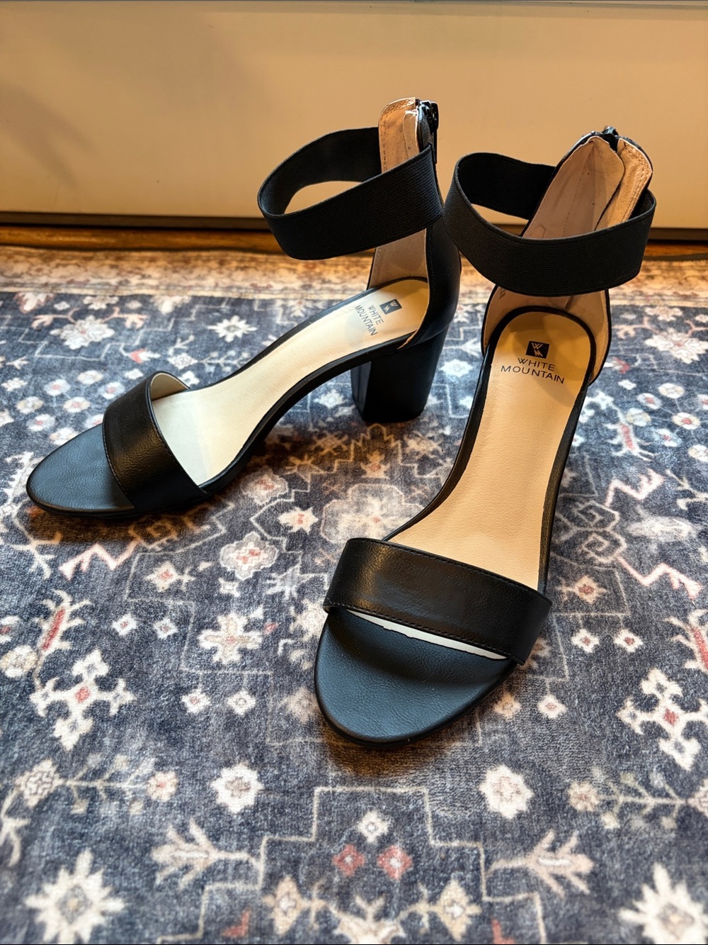White Mountain Black Block Heel Ankle-Strap Sandals